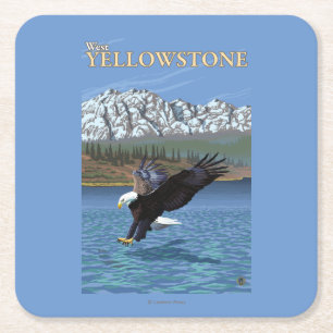 Bald Eagle Diving - West Yellowstone, MT Square Paper Coaster