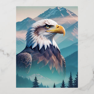 Bald Eagle Double Exposure Animal Nature Wildernes Foil Holiday Postcard