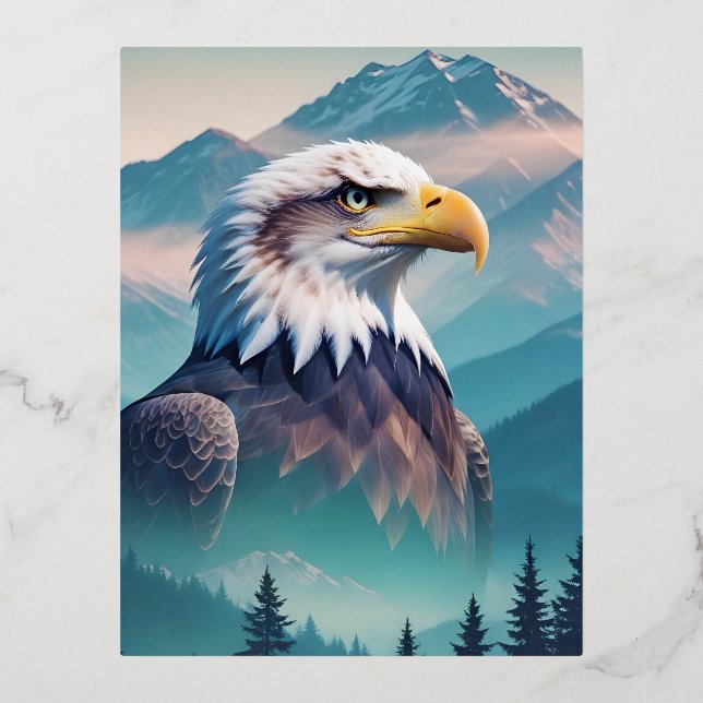 Bald Eagle Double Exposure Animal Nature Wildernes Foil Holiday Postcard (Front)