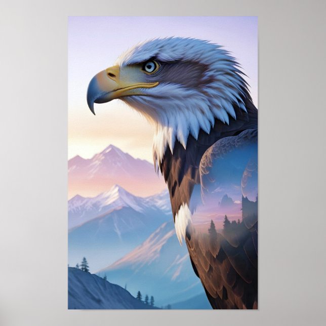 Bald Eagle Double Exposure Animal Nature Wildernes Poster (Front)