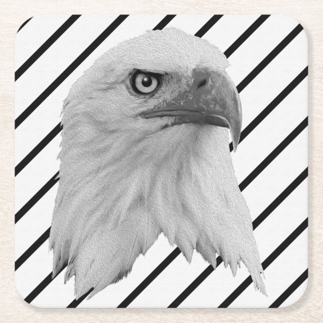 Bald Eagle Face Oil Paint, Square Paper Coaster (Front)