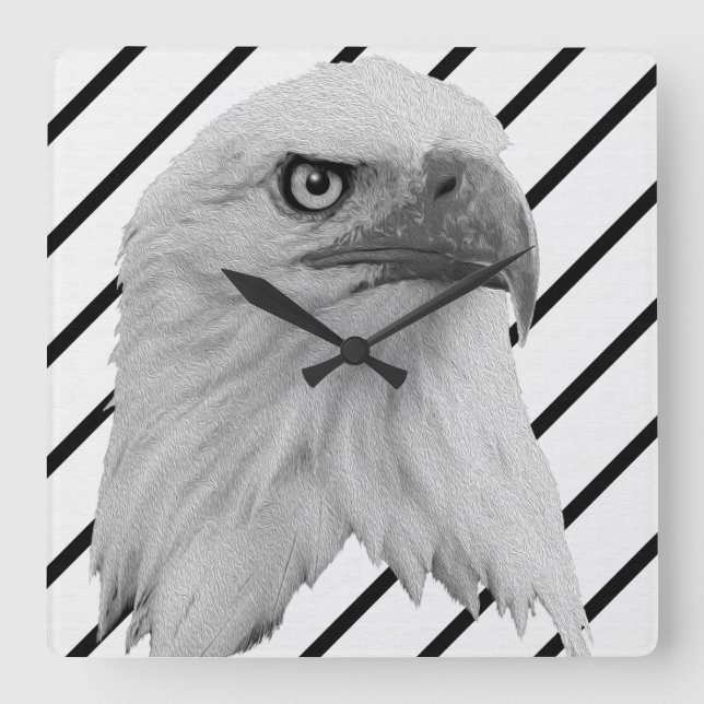 Bald Eagle Face Oil Paint, Square Wall Clock (Front)