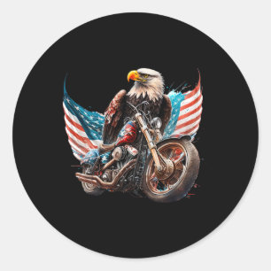 Bald Eagle Fathers Day Motorcycle Usaflag 4th July Classic Round Sticker