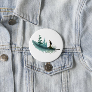 Bald Eagle Feather and Trees 7.5 Cm Round Badge