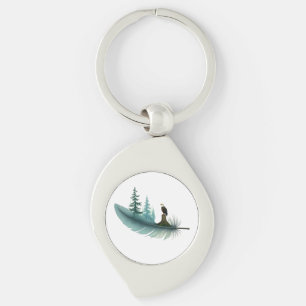 Bald Eagle Feather and Trees Key Ring