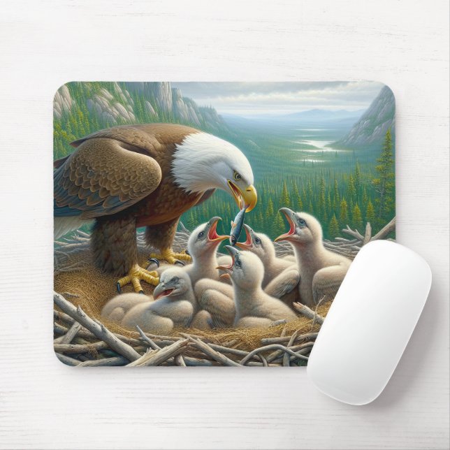 Bald Eagle Feeding Eaglets Mouse Pad (With Mouse)