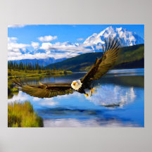 Bald Eagle Fishing Denali 24" x 18" Archival Paper