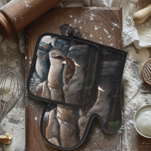 Bald Eagle Flight Rocks Oven Mitt & Pot Holder Set