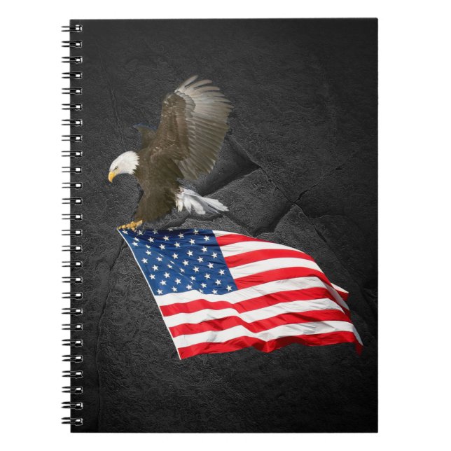 Bald Eagle Flying Flying With Flag Notebook (Front)