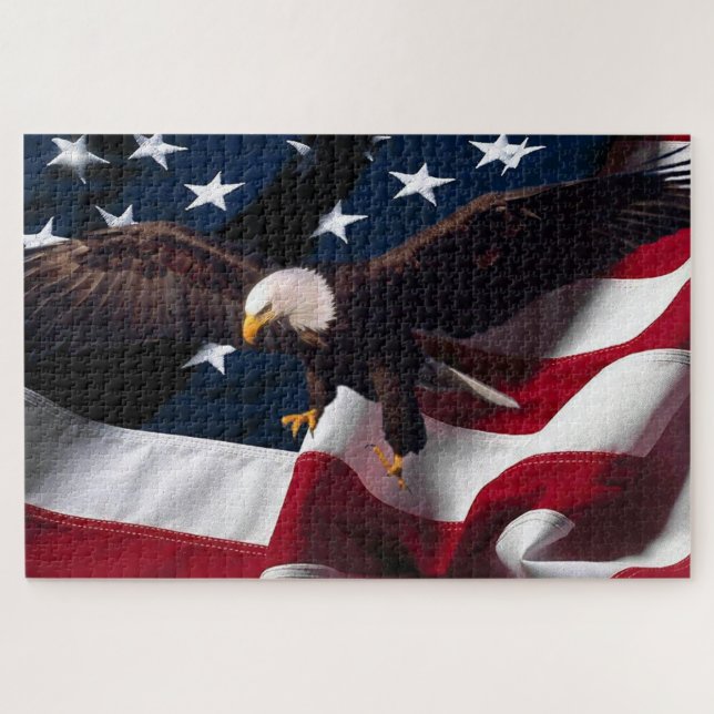 Bald Eagle flying in front and looking Jigsaw Puzzle (Horizontal)