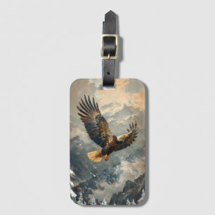 Bald Eagle Flying Over Mountains Painting Luggage Tag