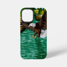 Bald Eagle Flying Over River and Mountains