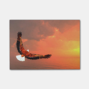 Bald eagle flying post-it notes