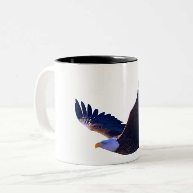 Bald Eagle Flying Two-Tone Coffee Mug (Front Left)