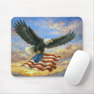 Bald Eagle Flying With American Flag Mouse Pad