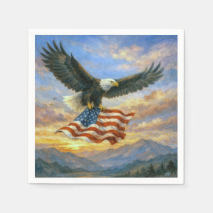 Bald Eagle Flying With American Flag Napkin