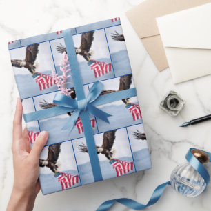 Bald Eagle Flying With American Flag Wrapping Paper