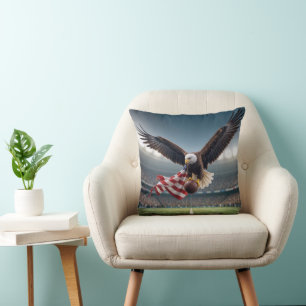 Bald Eagle Flying With Football and Flag Cushion