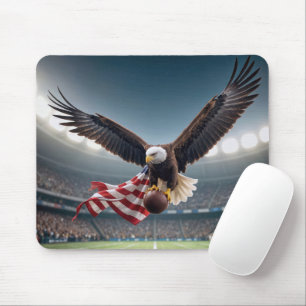 Bald Eagle Flying With Football and Flag Mouse Pad