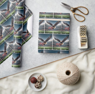 Bald Eagle Flying With Football and Flag Wrapping Paper