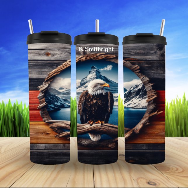 Bald Eagle Framed in Mountain Scene Thermal Tumbler (Creator Uploaded)