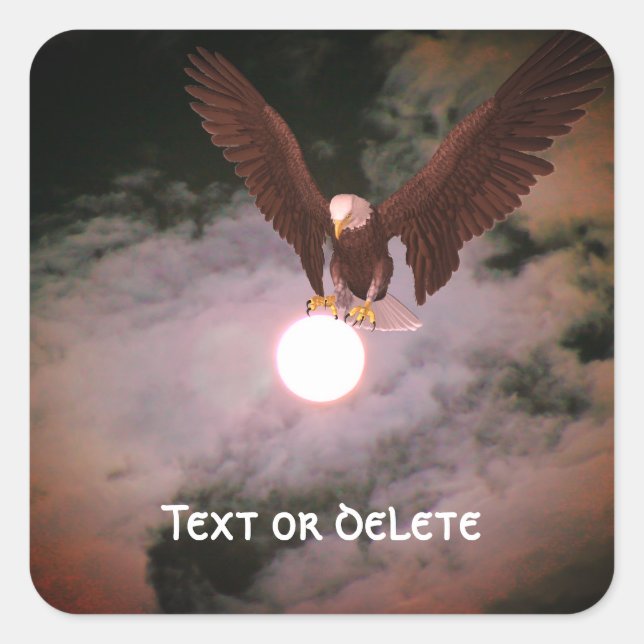 Bald Eagle Full Moon Fantasy Personalised Square Sticker (Front)