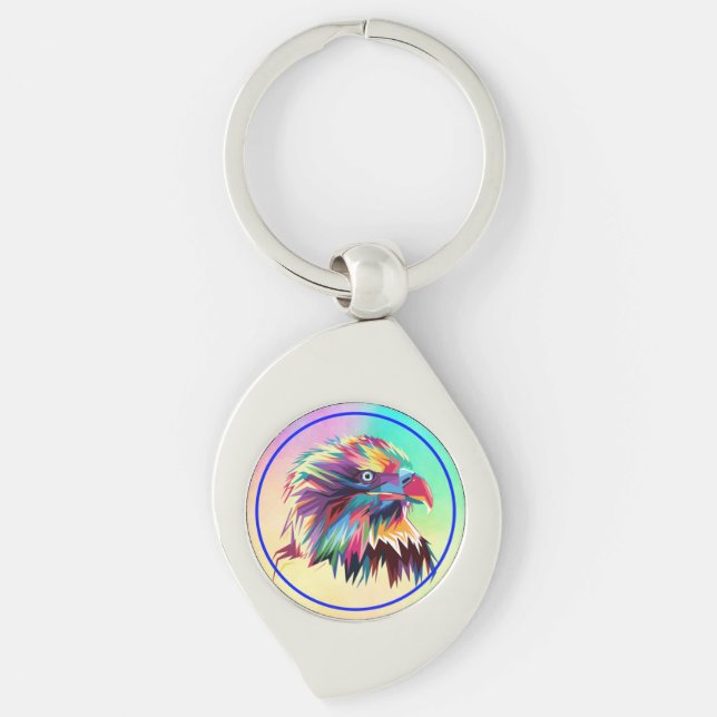 Bald Eagle Geometric Prismatic Design-80590 Key Ring (Front)