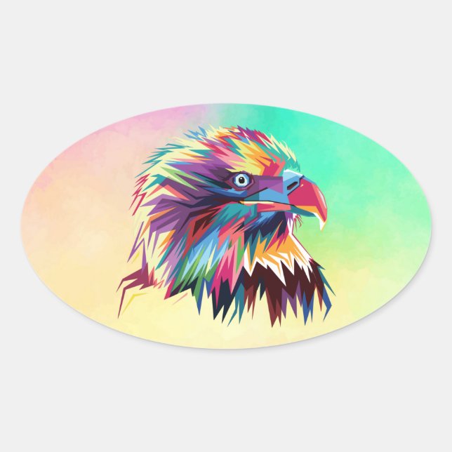 Bald Eagle Geometric Prismatic Design-80590 Oval Sticker (Front)