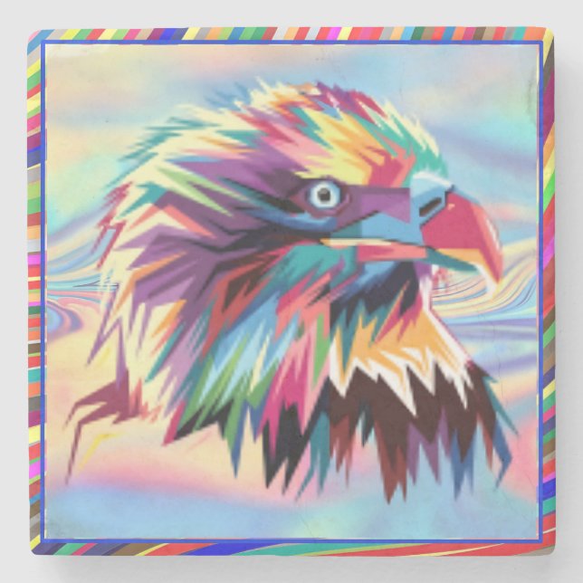 Bald Eagle Geometric Prismatic Design-80590 Stone Coaster (Front)