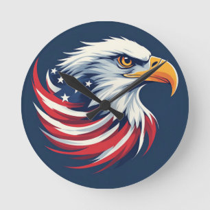 Bald Eagle Gift for Him – USA Patriotic Artwork Round Clock