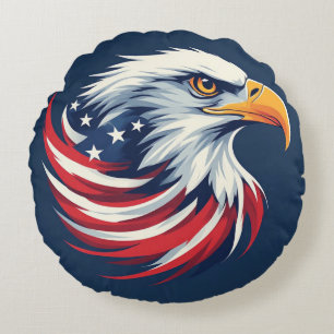 Bald Eagle Gift for Him – USA Patriotic Artwork Round Cushion