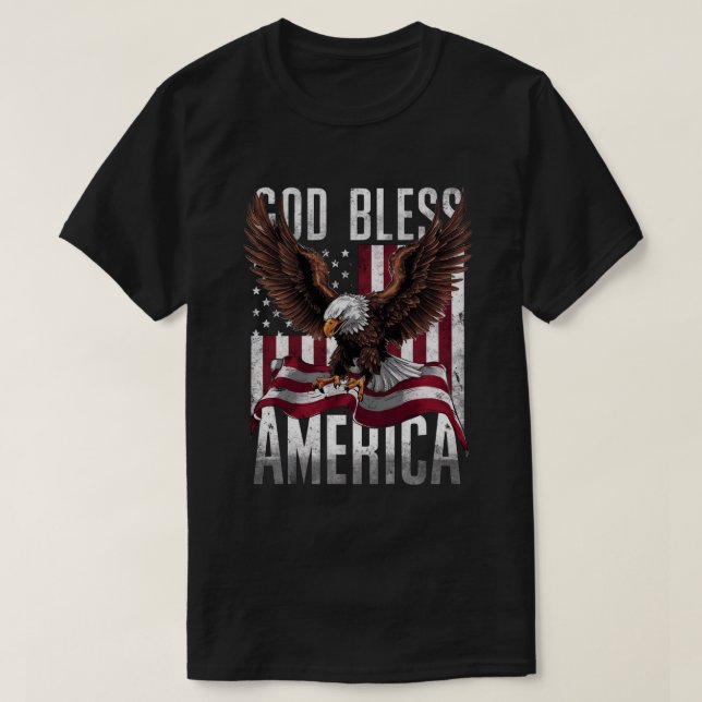 Bald Eagle God Bless America T-Shirt (Design Front)