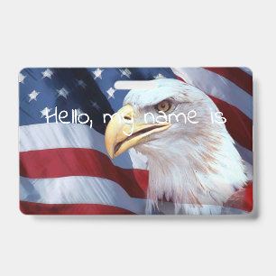bald Eagle head American flag Fourth of July ID Badge