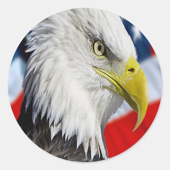 Bald Eagle head and a American flag Classic Round Sticker (Front)