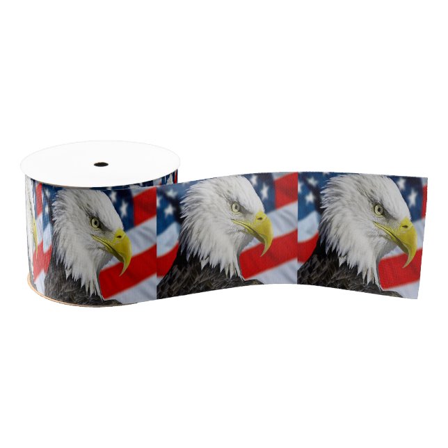 Bald Eagle head and a American flag Grosgrain Ribbon (Spool)