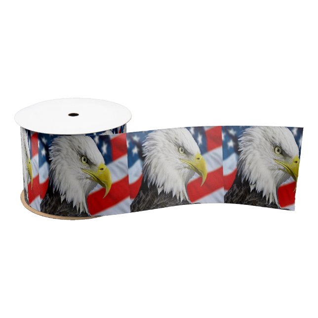 Bald Eagle head and a American flag Satin Ribbon (Spool)