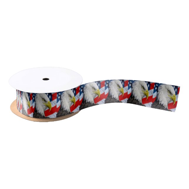 Bald Eagle head and a American flag Satin Ribbon (Spool)