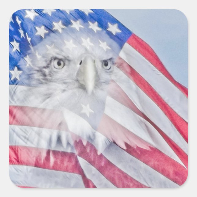 Bald Eagle Head & the American Flag Square Sticker (Front)
