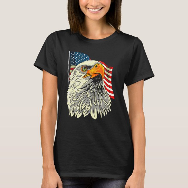 Bald Eagle Head With Stars And Stripes Flag   Amer T-Shirt (Front)