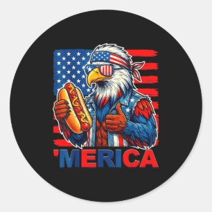 Bald eagle hotdog american flag funny 4th of july classic round sticker