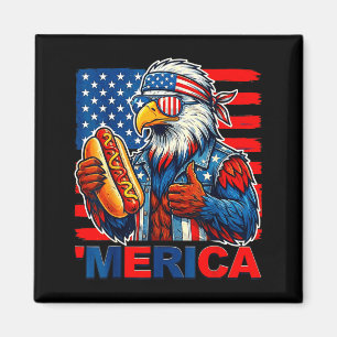 Bald eagle hotdog american flag funny 4th of july magnet