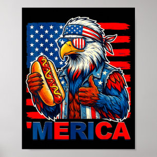 Bald eagle hotdog american flag funny 4th of july poster