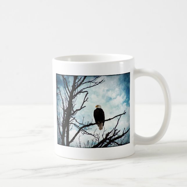Bald Eagle in a Tree With Blue Sky and Clouds Coffee Mug (Right)