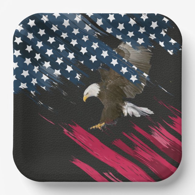 Bald Eagle in American Flag Abstract   Paper Plate (Front)