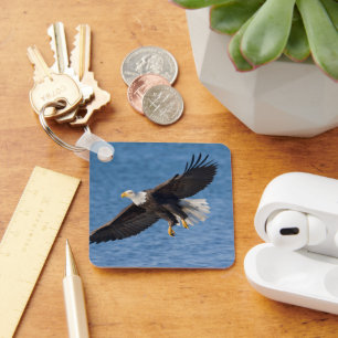 Bald eagle in flight key ring