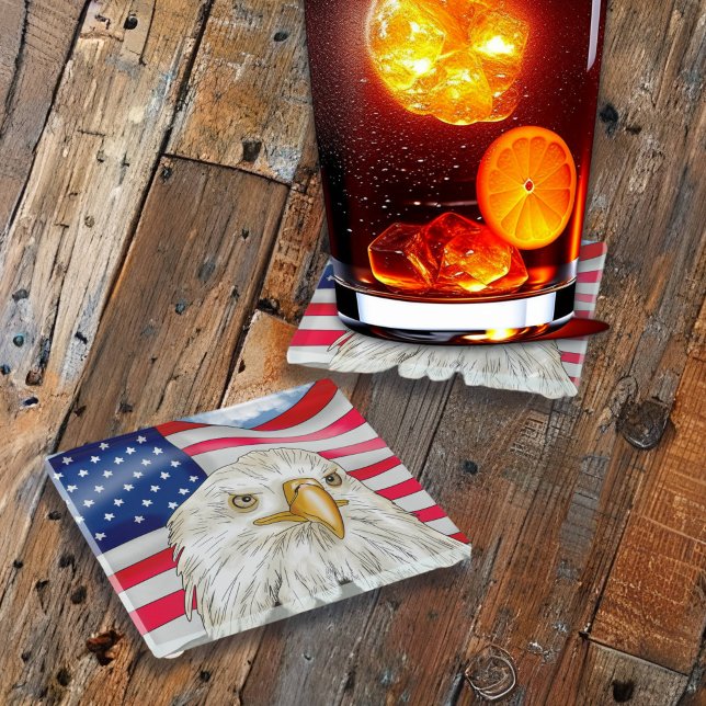 Bald Eagle in front of American Flag Patriotic Art Glass Coaster (Creator Uploaded)