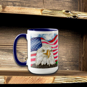Bald Eagle in front of American Flag Patriotic Art Mug
