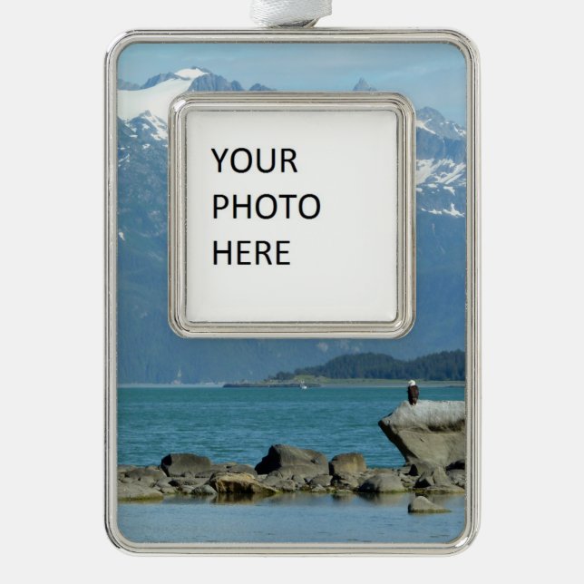 Bald Eagle in Skagway Alaska Silver Plated Framed Ornament (Front)