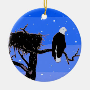 Bald Eagle in Winter - Original Wildlife Art Ceramic Ornament