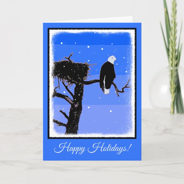 Bald Eagle in Winter  - Original Wildlife Art Holiday Card (Front)